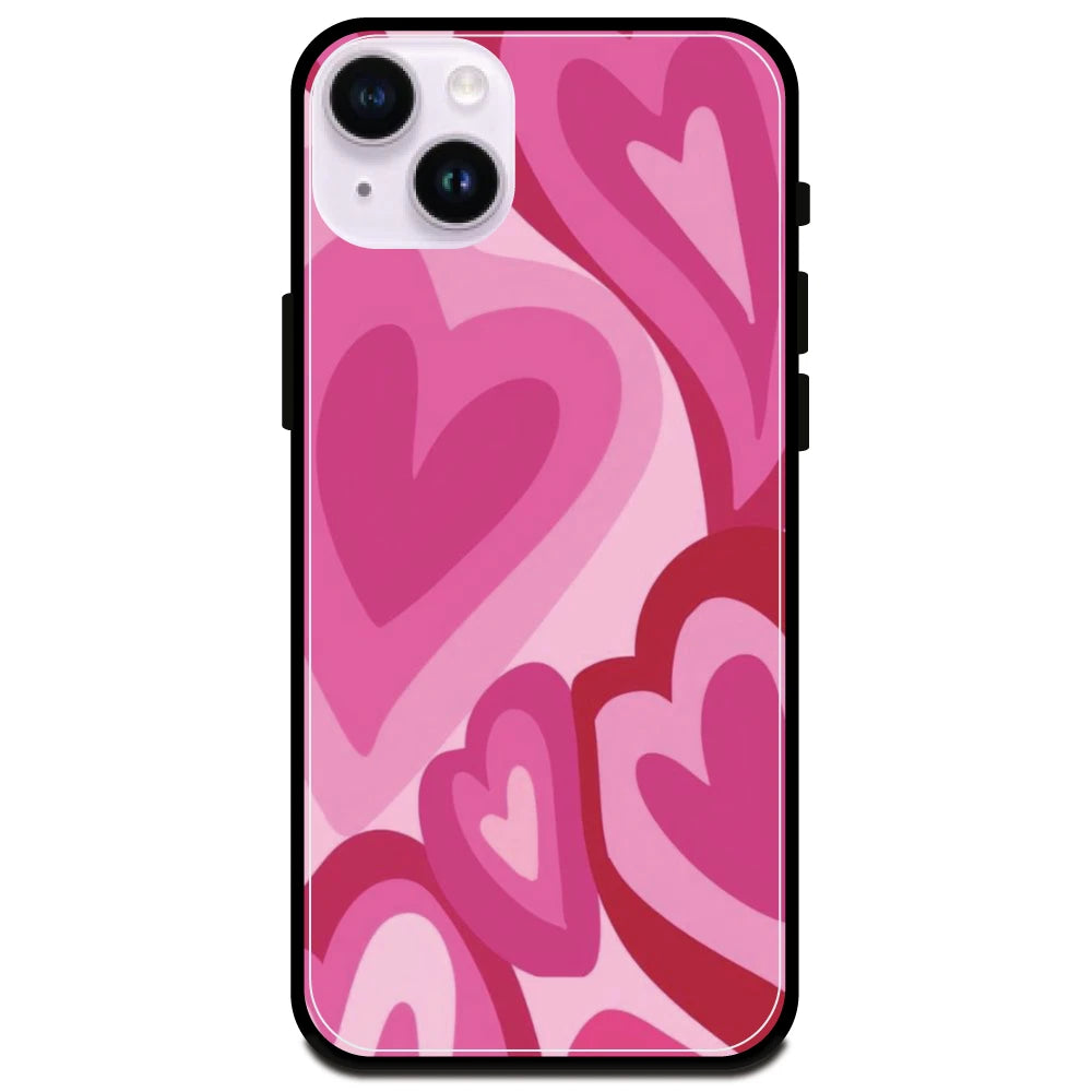 'Pink Mini Hearts - Glossy Metal Silicone Case For Apple iPhone 15 Plus