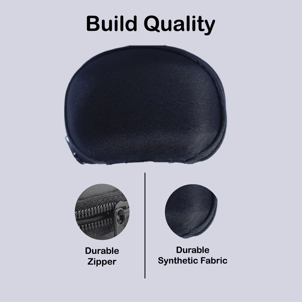 Hard Shell Protective Carrying Case for Earphones, Cables, and Small Accessories – Black Infographic