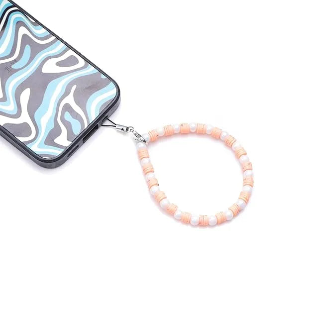 White And Orange Clay Beads With Pearl - A Combo Of 2 Mini Round Phone Charms with Case