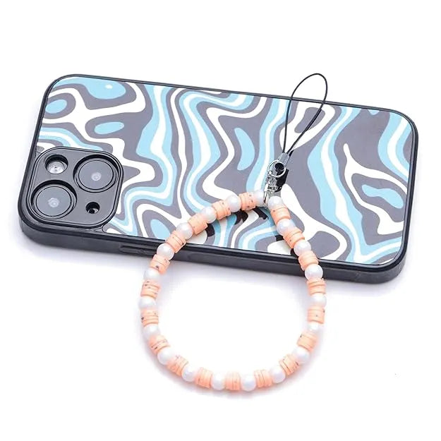White And Orange Clay Beads With Pearl - A Combo Of 2 Mini Round Phone Charms with Case