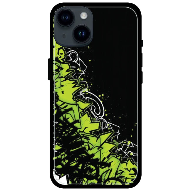 Green Graffiti - Glossy Metal Silicone Case For Apple iPhone Models- Apple iPhone 15