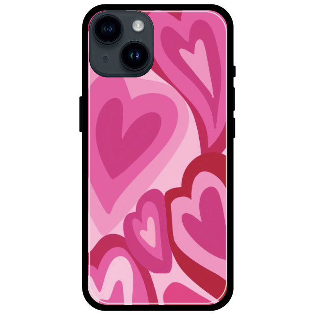 'Pink Mini Hearts - Glossy Metal Silicone Case For Apple iPhone 14