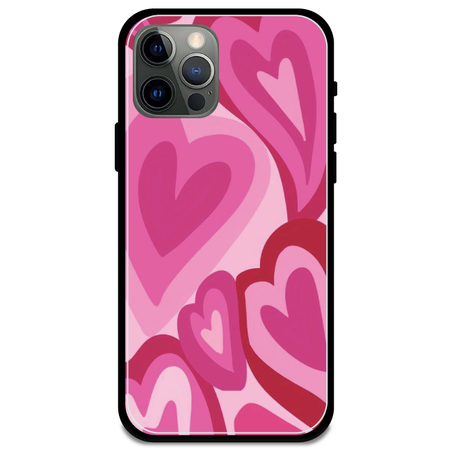'Pink Mini Hearts - Glossy Metal Silicone Case For Apple iPhone 12 Pro Max