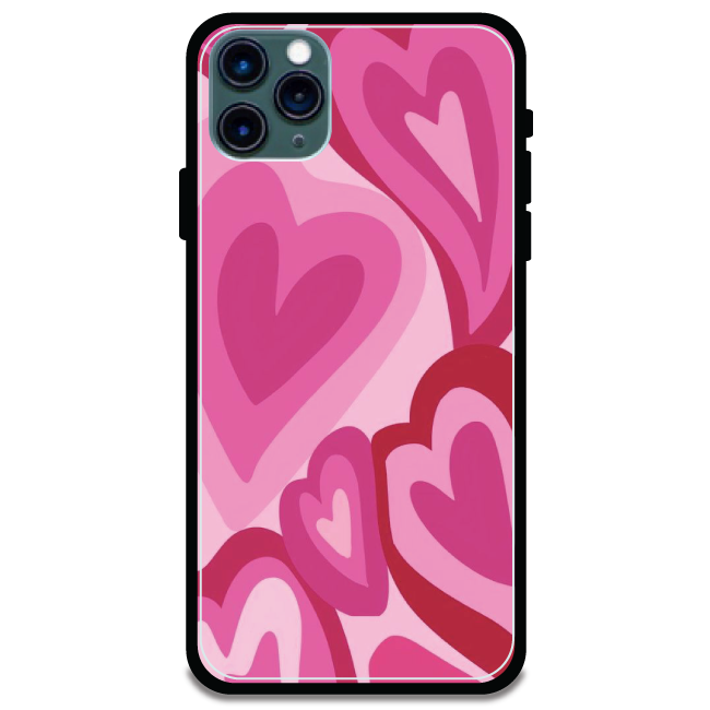 'Pink Mini Hearts - Glossy Metal Silicone Case For Apple iPhone 11 Pro Max