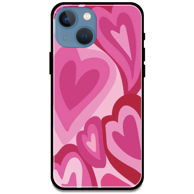 'Pink Mini Hearts - Glossy Metal Silicone Case For Apple iPhone 13 Mini