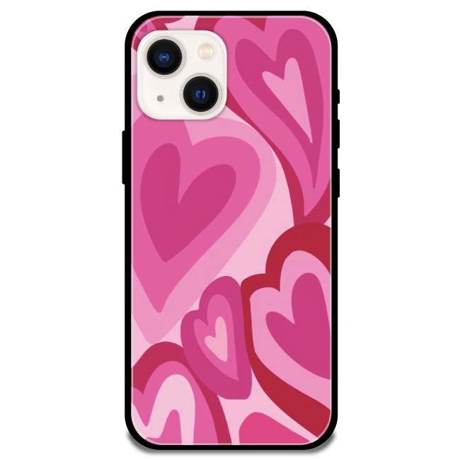 'Pink Mini Hearts - Glossy Metal Silicone Case For Apple iPhone 13
