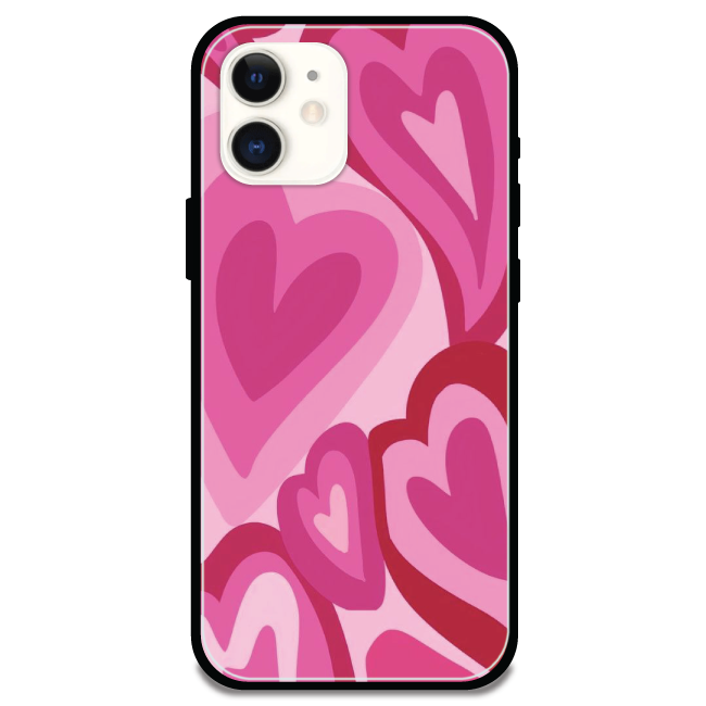 'Pink Mini Hearts - Glossy Metal Silicone Case For Apple iPhone 11