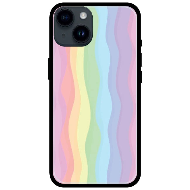 Pastel Rainbows - Glossy Metal Silicone Case For Apple iPhone Models- Apple iPhone 15