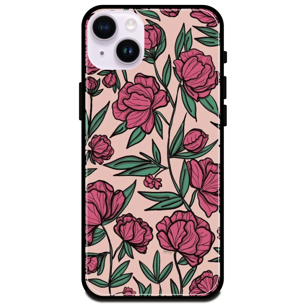 Pink Roses - Glossy Metal Silicone Case For Apple iPhone Models- Apple iPhone 15 Plus
