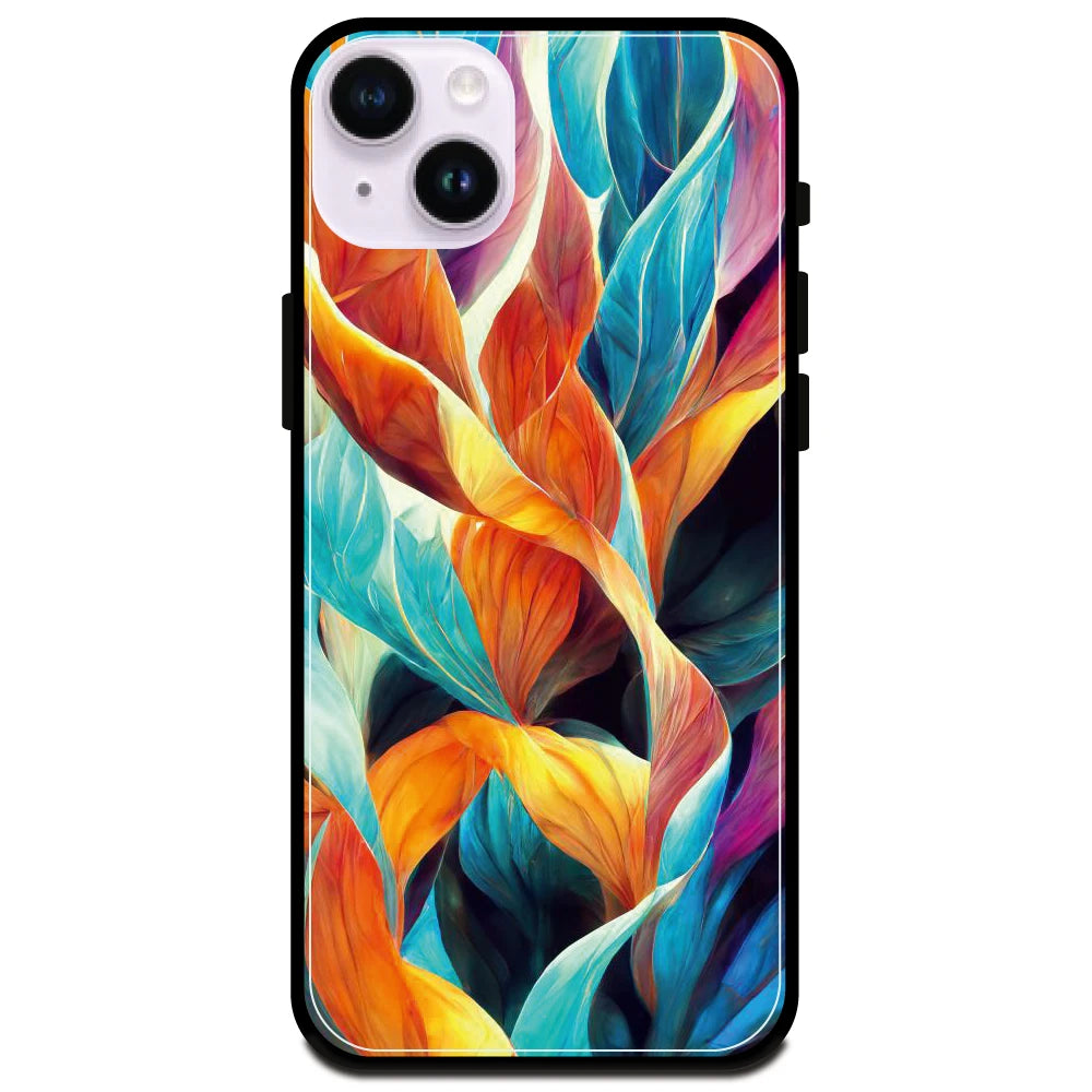 Leaves Abstract Art - Glossy Metal Silicone Case For Apple iPhone Models- Apple iPhone 15 Plus