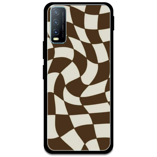 Brown Checks - Glossy Metal Silicone Case For Vivo Models