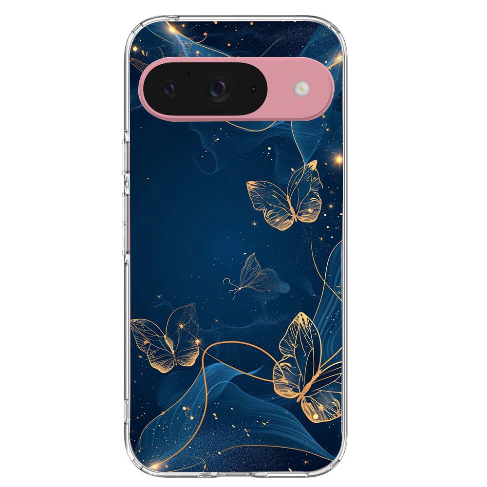 Blue With Gold Butterflies - Printed Silicone Case For Google Pixel Infographic