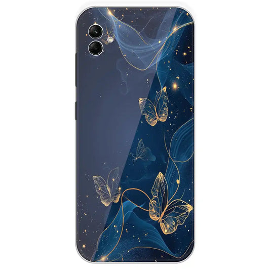 Blue With Gold Butterflies - Printed Silicone Case For Samsung Galaxy A04