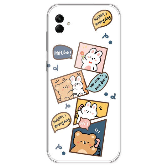 Happy Rabit And Bear - Clear Printed Silicone Case For Samsung Galaxy A04