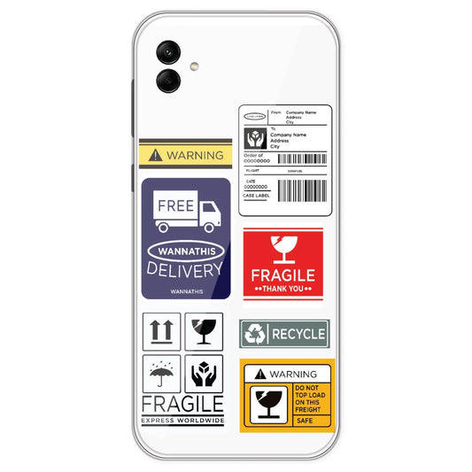 Caution Labels - Clear Printed Silicone Case For Samsung Galaxy A04