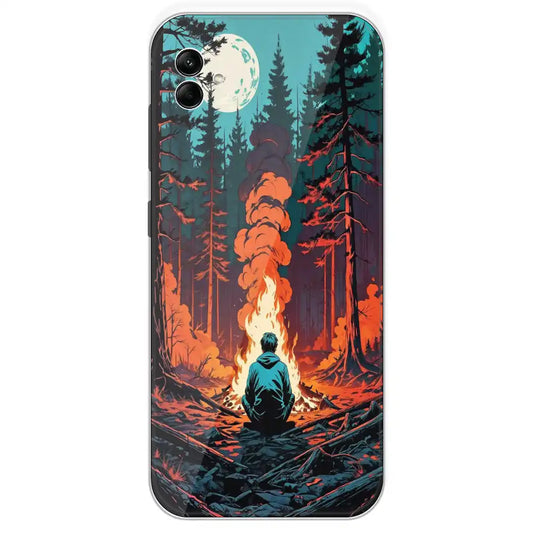 Boy With Camp Fire - Printed Silicone Case For Samsung Galaxy A04