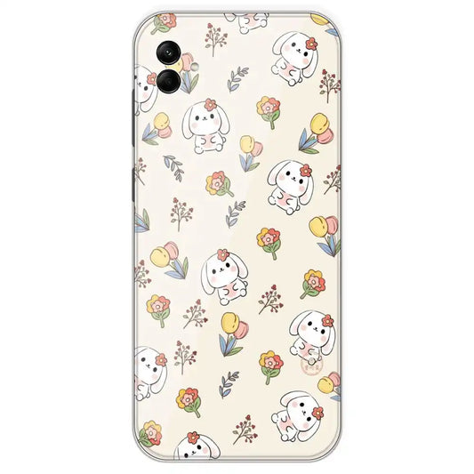 Cute Bunny And Flowers - Printed Silicone Case For Samsung Galaxy A04