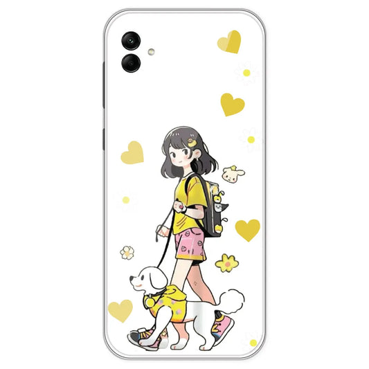 Yellow Girl And Dog - Clear Printed Silicone Case For Samsung Galaxy A04