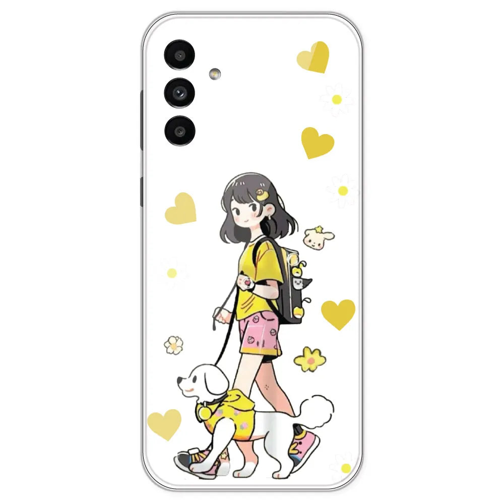 Yellow Girl And Dog - Clear Printed Silicone Case For Samsung Galaxy A13