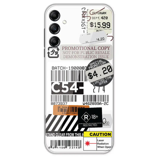 Labels - Clear Printed Silicone Case For Samsung Galaxy A14