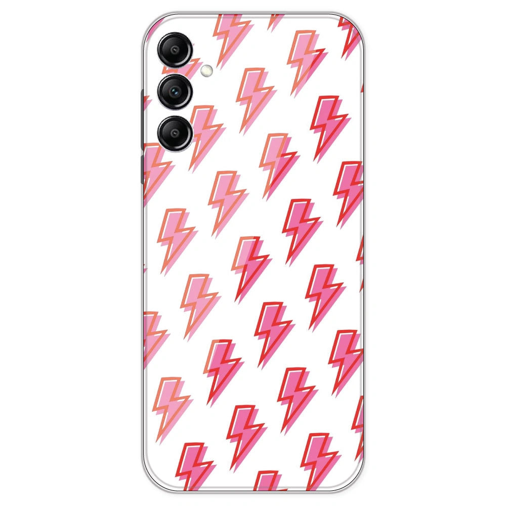 Pink Lightning Bolts - Clear Printed Silicone Case For Samsung Galaxy A14
