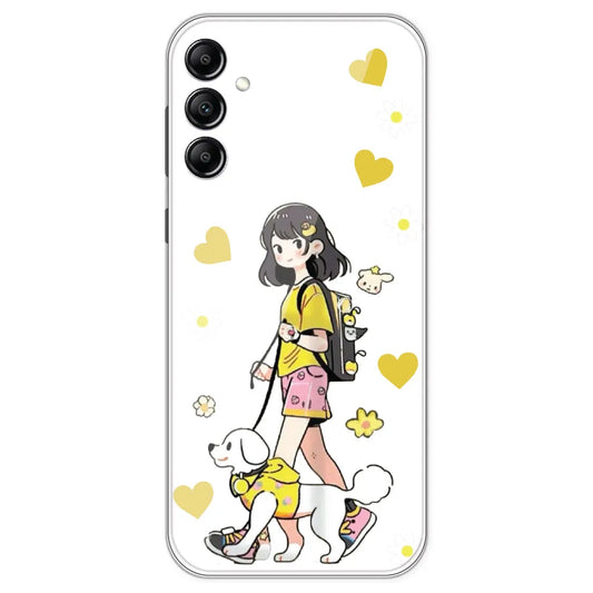 Yellow Girl And Dog - Clear Printed Silicone Case For Samsung Galaxy A14