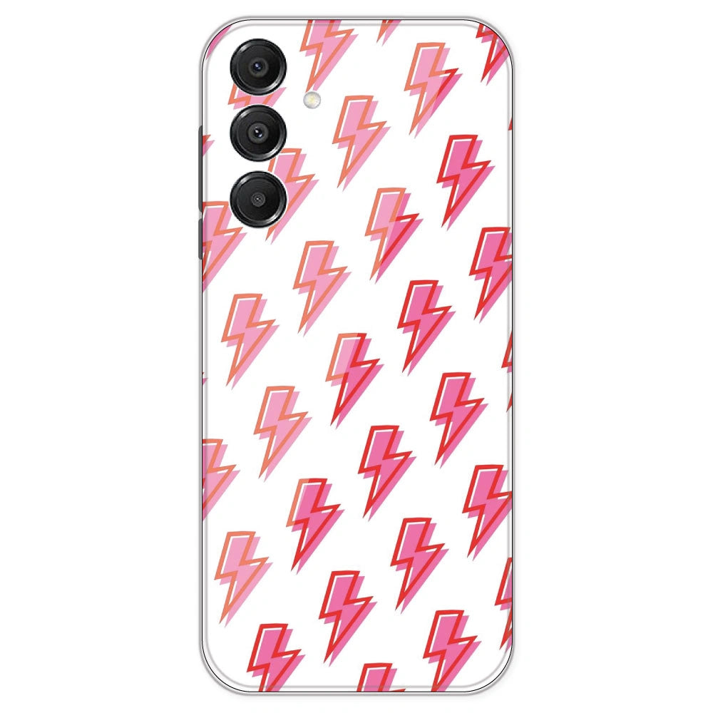 Pink Lightning Bolts - Clear Printed Silicone Case For Samsung Galaxy A16