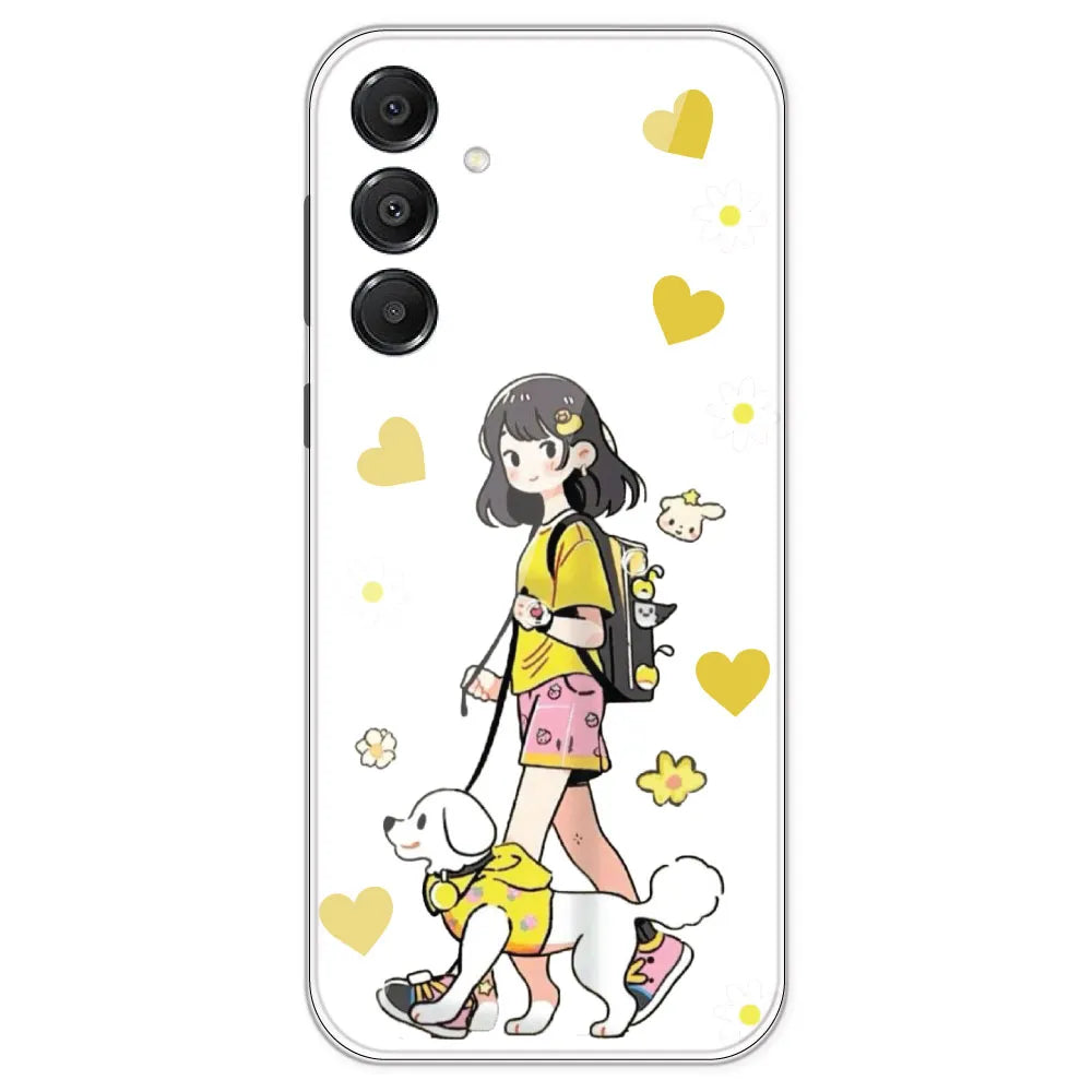 Yellow Girl And Dog - Clear Printed Silicone Case For Samsung Galaxy A16