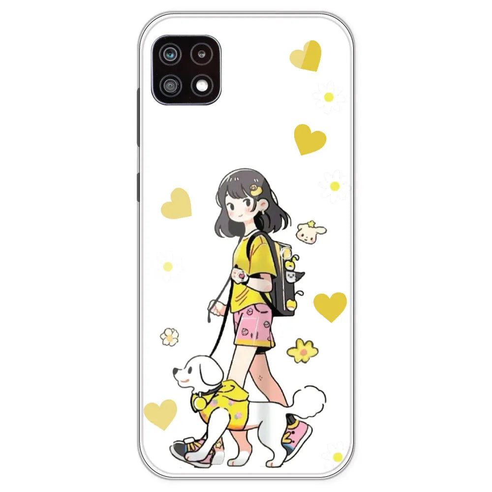 Yellow Girl And Dog - Clear Printed Silicone Case For Samsung Galaxy A22