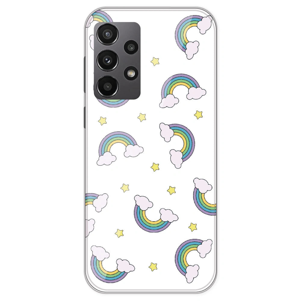 Rainbow With Clouds - Clear Printed Silicone Case For Samsung Galaxy A23