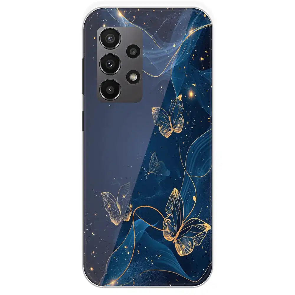 Blue With Gold Butterflies - Printed Silicone Case For Samsung Galaxy A23