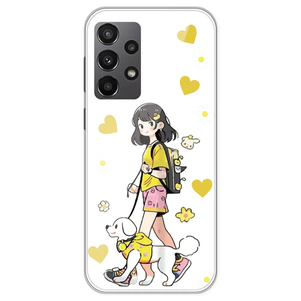 Yellow Girl And Dog - Clear Printed Silicone Case For Samsung Galaxy A23