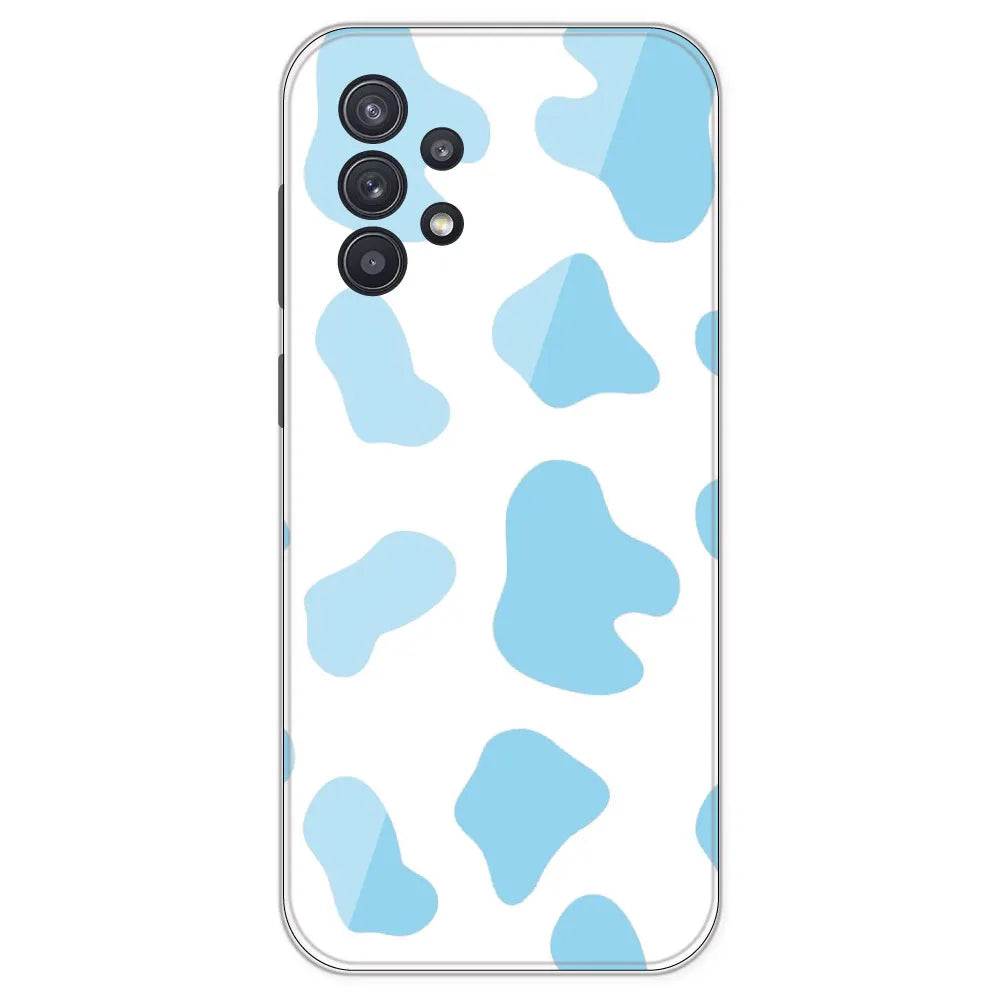 Blue Cow Print - Clear Printed Silicone Case For Samsung Galaxy A32