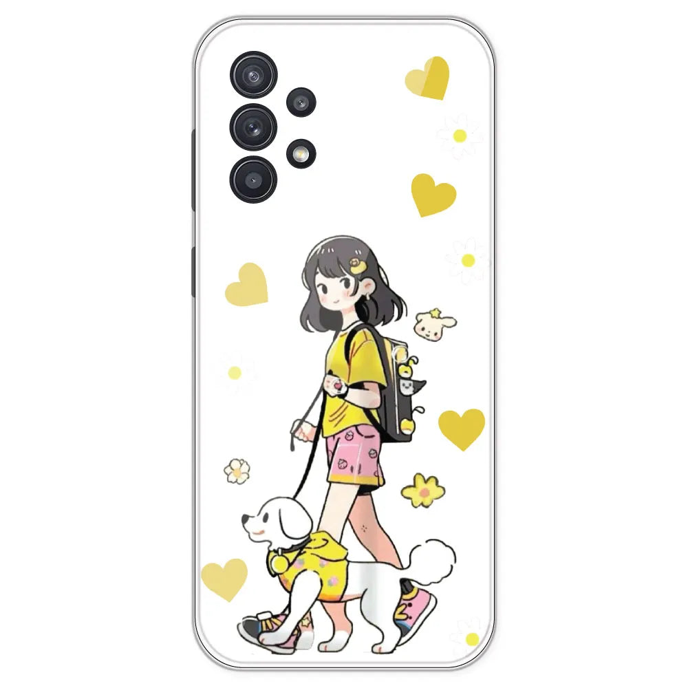 Yellow Girl And Dog - Clear Printed Silicone Case For Samsung Galaxy A32