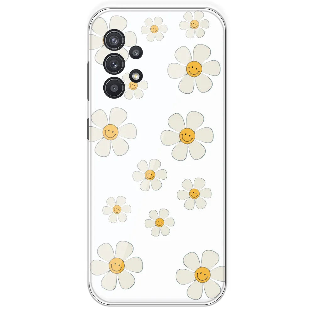 Smile Flowers - Clear Printed Silicone Case For Samsung Galaxy A32