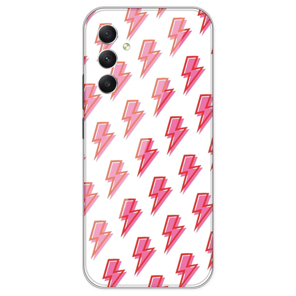 Pink Lightning Bolts - Clear Printed Silicone Case For Samsung Galaxy A34