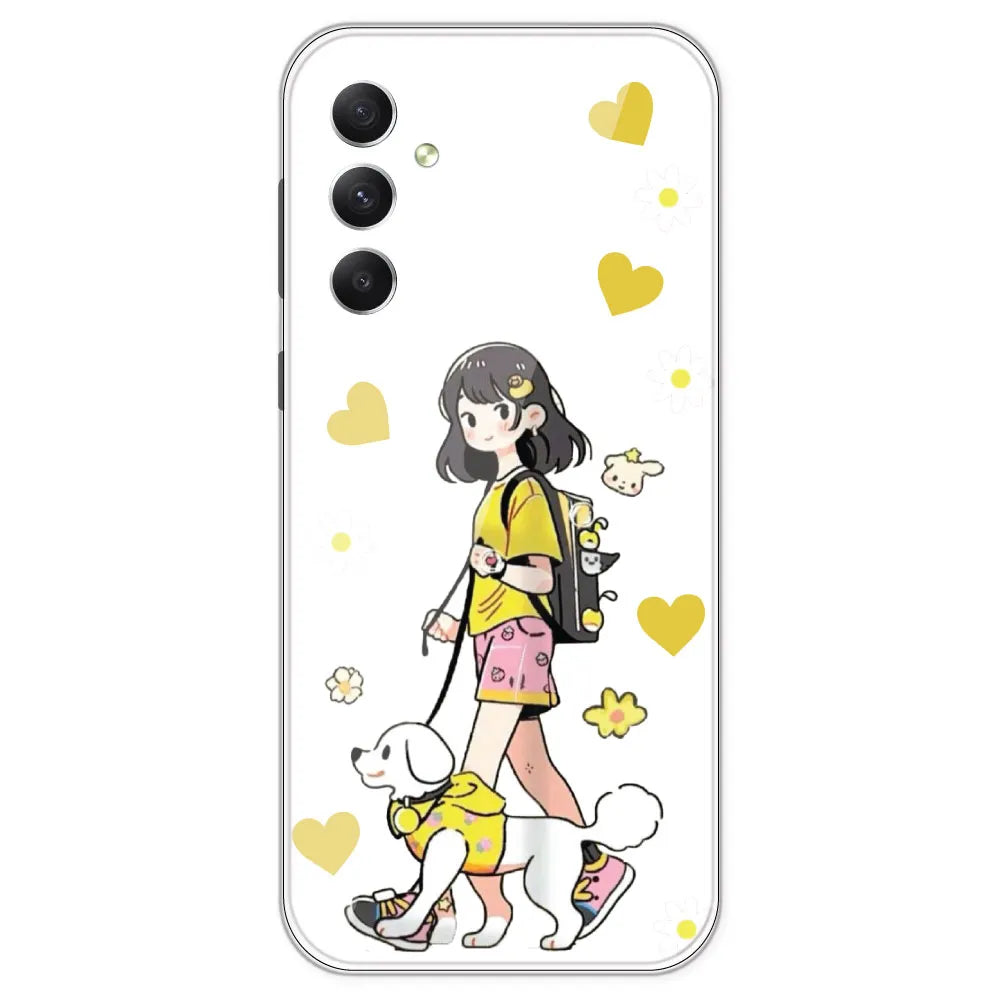 Yellow Girl And Dog - Clear Printed Silicone Case For Samsung Galaxy A34