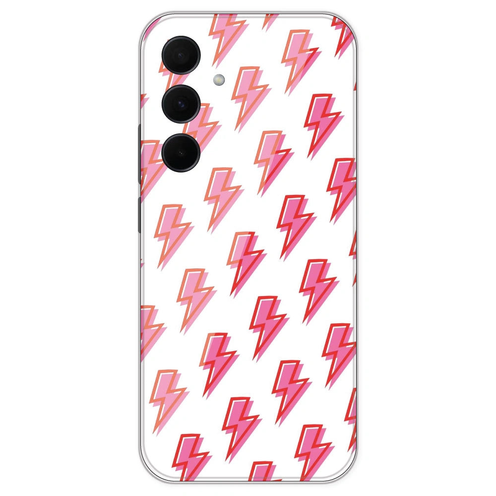Pink Lightning Bolts - Clear Printed Silicone Case For Samsung Galaxy A35