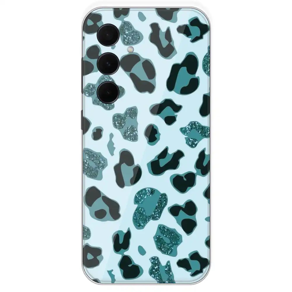 Blue Leopard Glitter Print - Printed Silicone Case For Samsung Galaxy A35