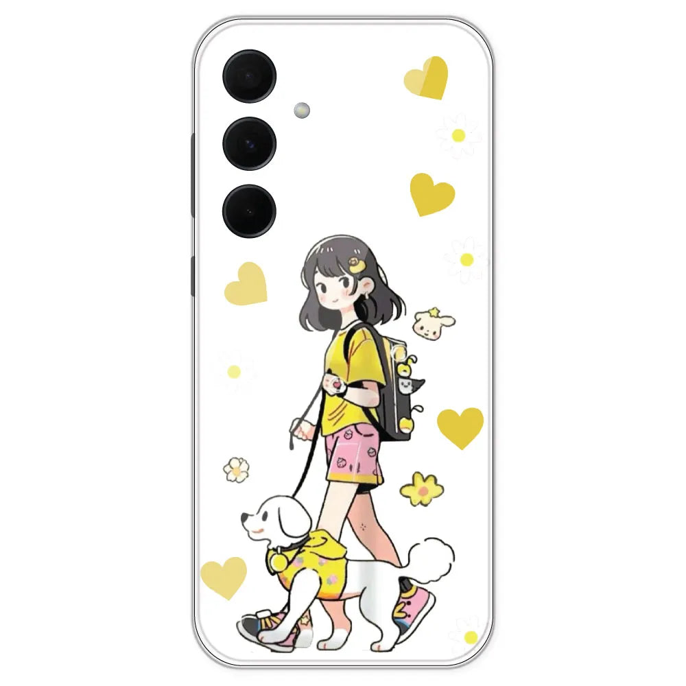 Yellow Girl And Dog - Clear Printed Silicone Case For Samsung Galaxy A35