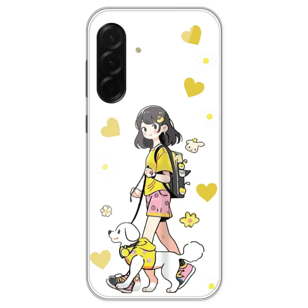 Yellow Girl And Dog - Clear Printed Silicone Case For Samsung Galaxy A36