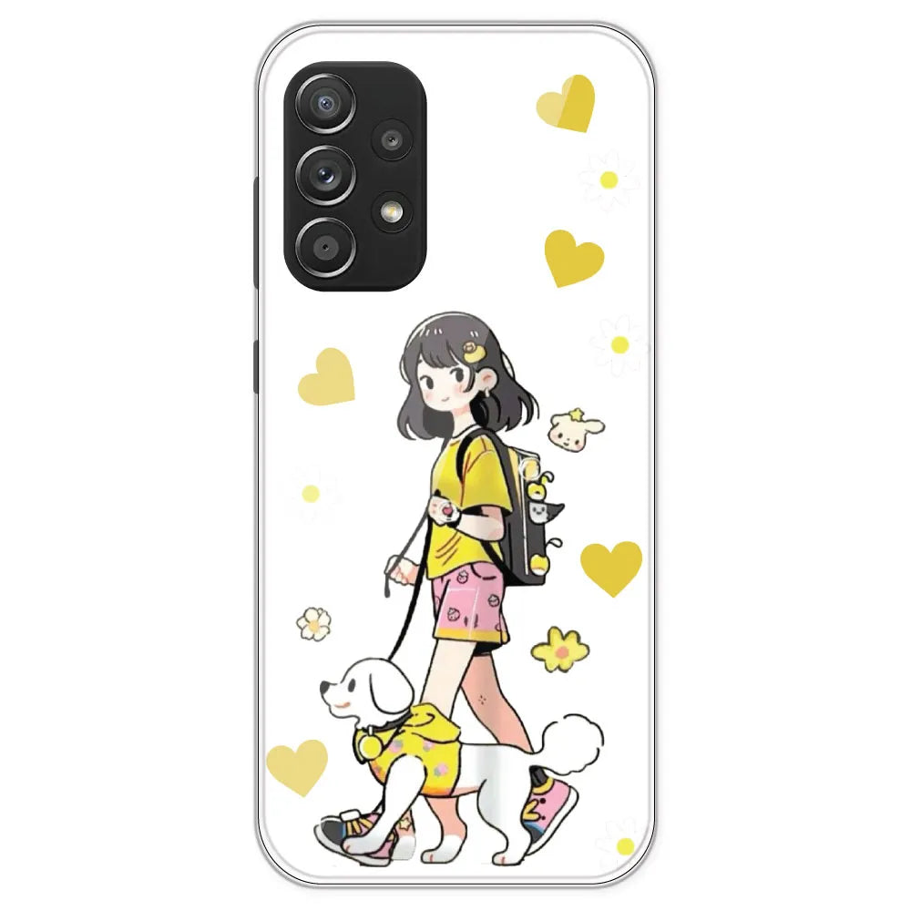 Yellow Girl And Dog - Clear Printed Silicone Case For Samsung Galaxy A52