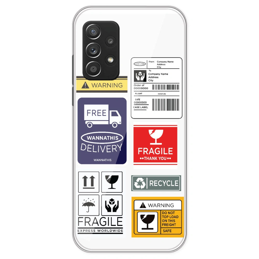 Caution Labels - Clear Printed Silicone Case For Samsung Galaxy A53