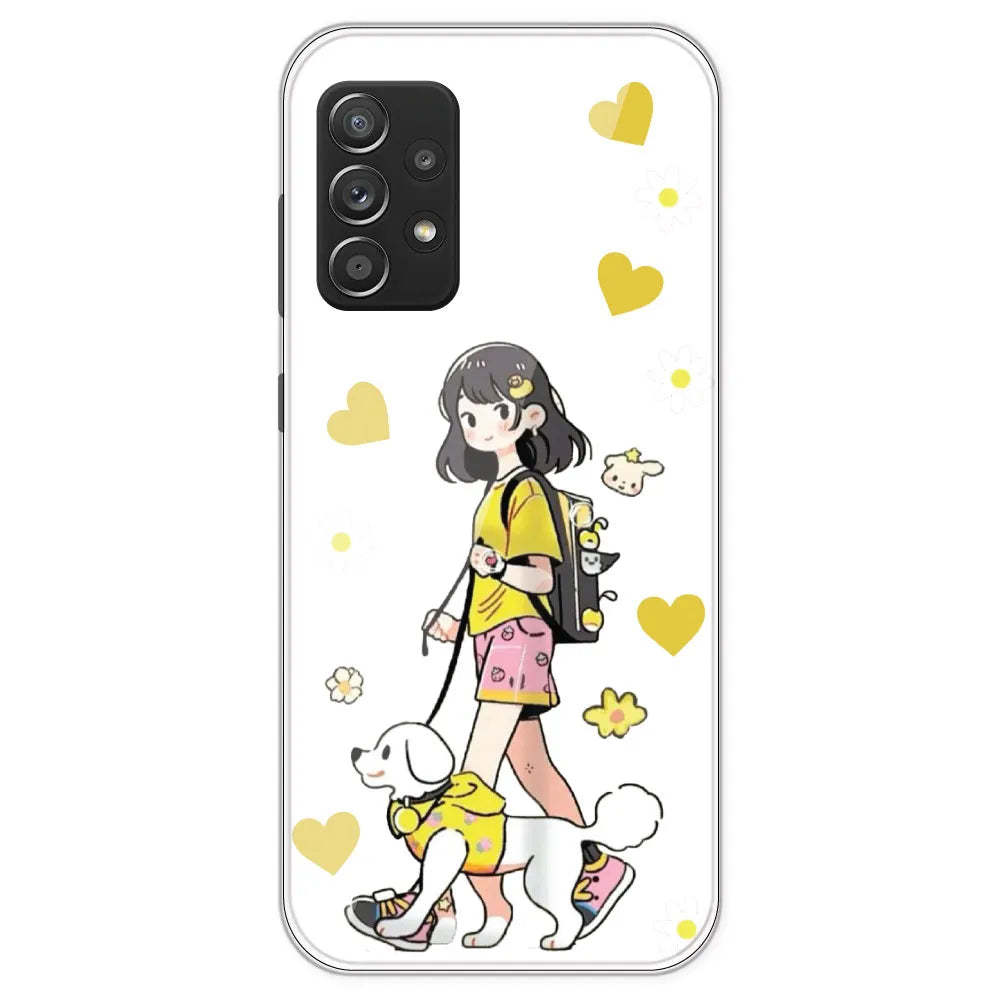 Yellow Girl And Dog - Clear Printed Silicone Case For Samsung Galaxy A53