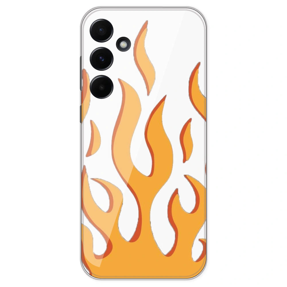 Orange Flames - Clear Printed Silicone Case For Samsung Galaxy A55
