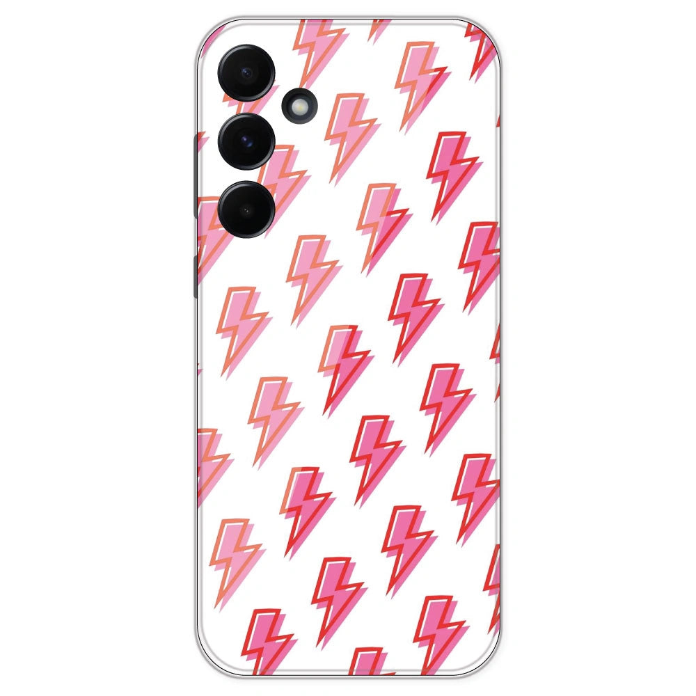 Pink Lightning Bolts - Clear Printed Silicone Case For Samsung Galaxy A55