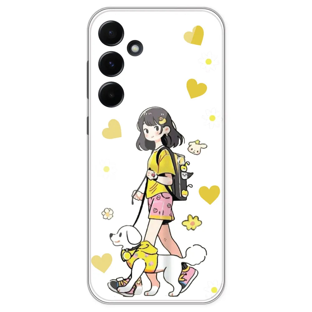 Yellow Girl And Dog - Clear Printed Silicone Case For Samsung Galaxy A55