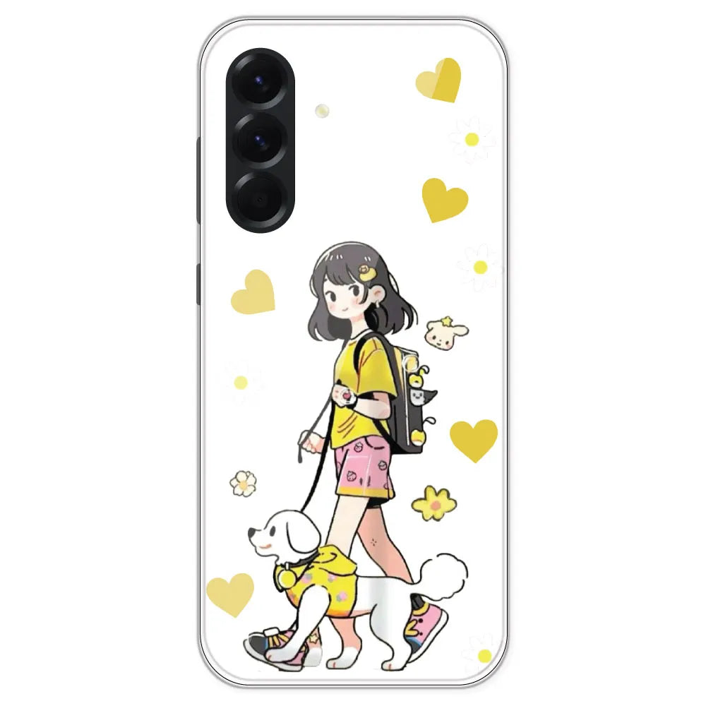 Yellow Girl And Dog - Clear Printed Silicone Case For Samsung Galaxy A56