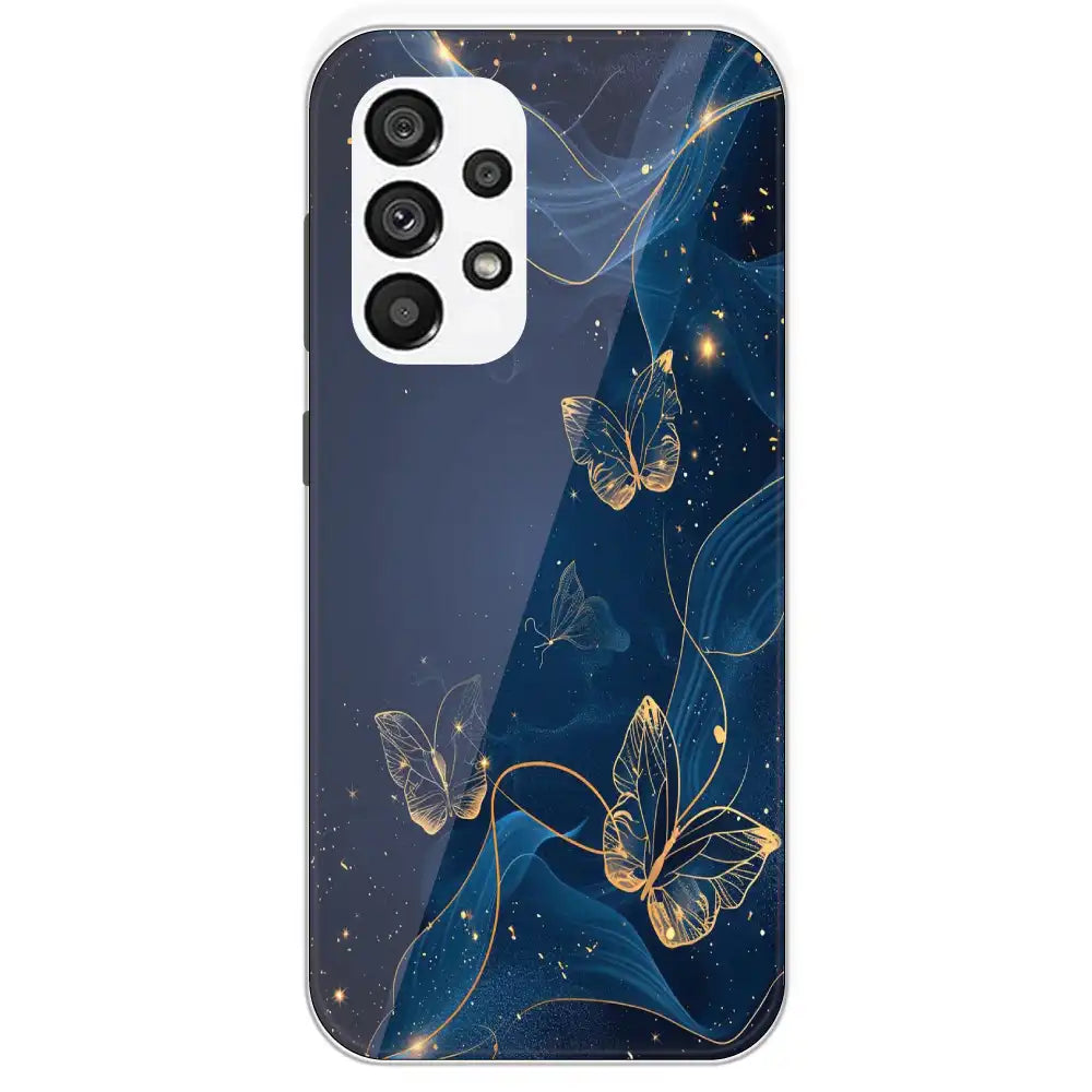 Blue With Gold Butterflies - Printed Silicone Case For Samsung Galaxy A73