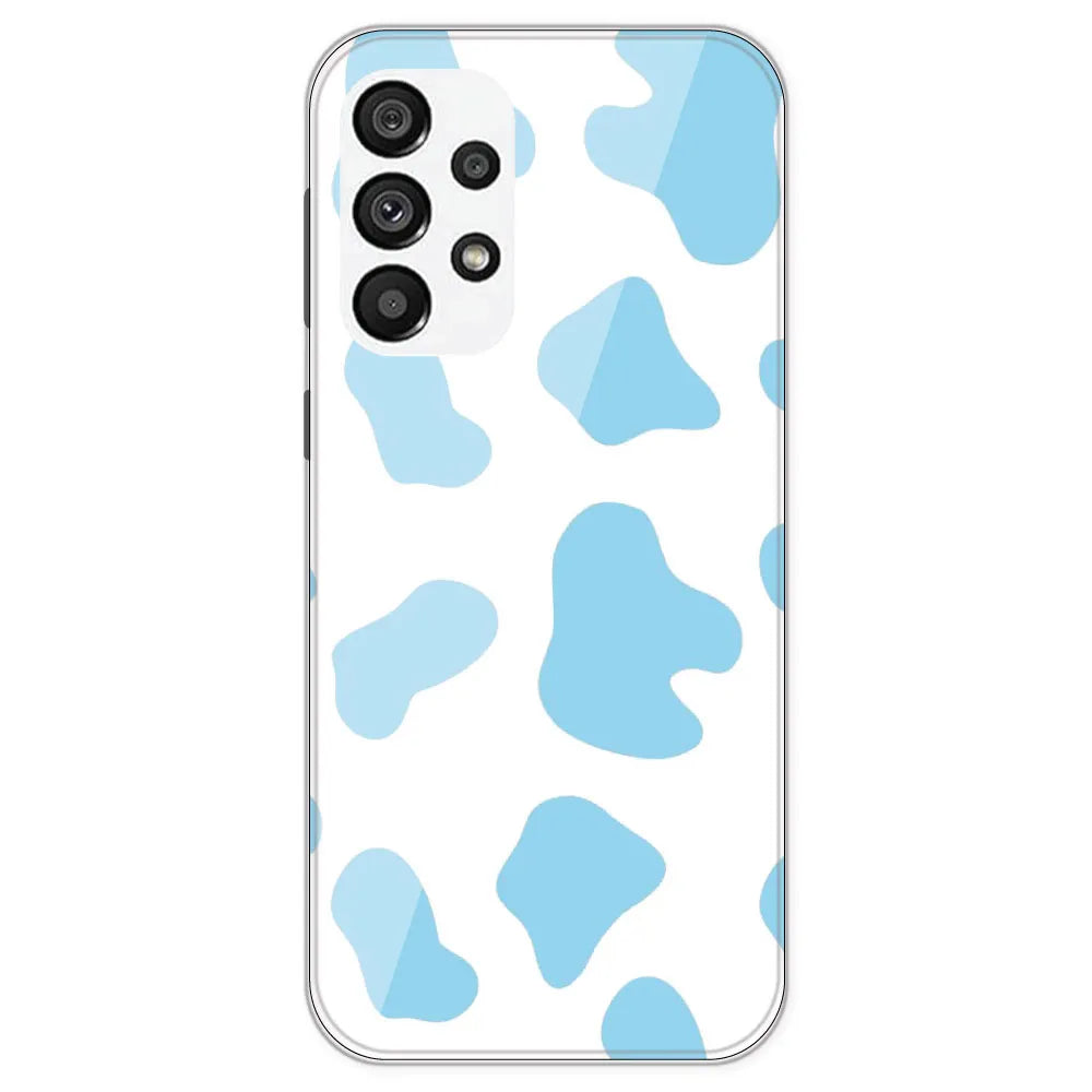 Blue Cow Print - Clear Printed Silicone Case For Samsung Galaxy A73
